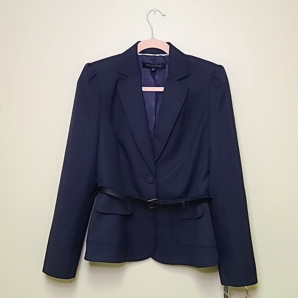 Anne Klein Navy Belted Suit Jacket